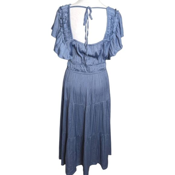 Joie Blue flutter Ruffle Pleated Crinkle Sundress Midi Dress Womens M - Picture 4 of 7